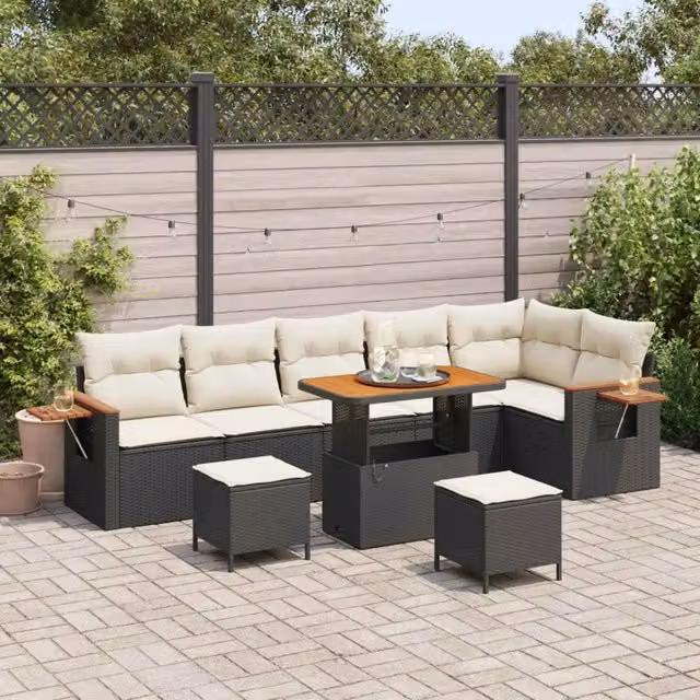 Set Divano da Giardino 9 pz Nero polyrattan 3363065