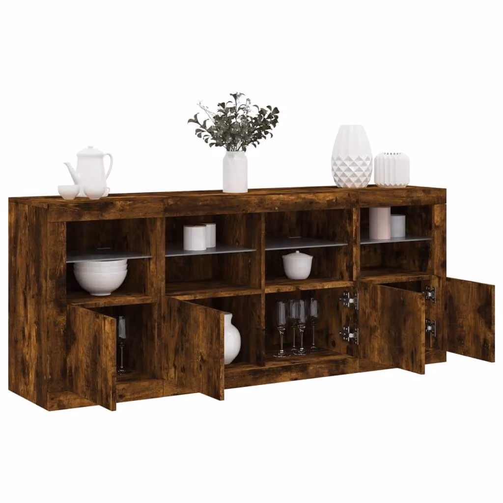 Credenza moderna vidaXL con luci LED in rovere fumo marrone L: 163 cm, P: 37 cm, H: 67 cm