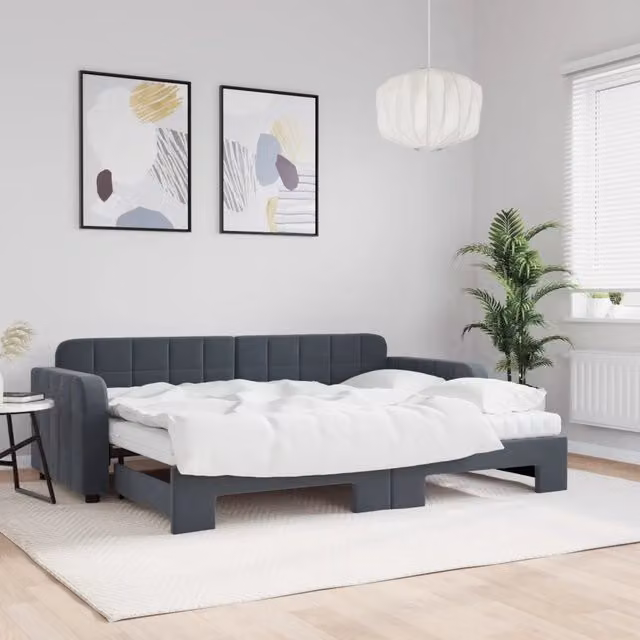 Divano Letto Estraibile Materassi Grigio Scuro 80x200cm Velluto 3196947