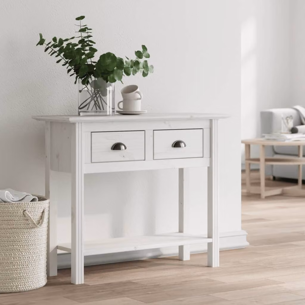 vidaXL Tavolo Consolle BODO in Legno di Pino Bianco, L 91 x P 35 x H 74 cm
