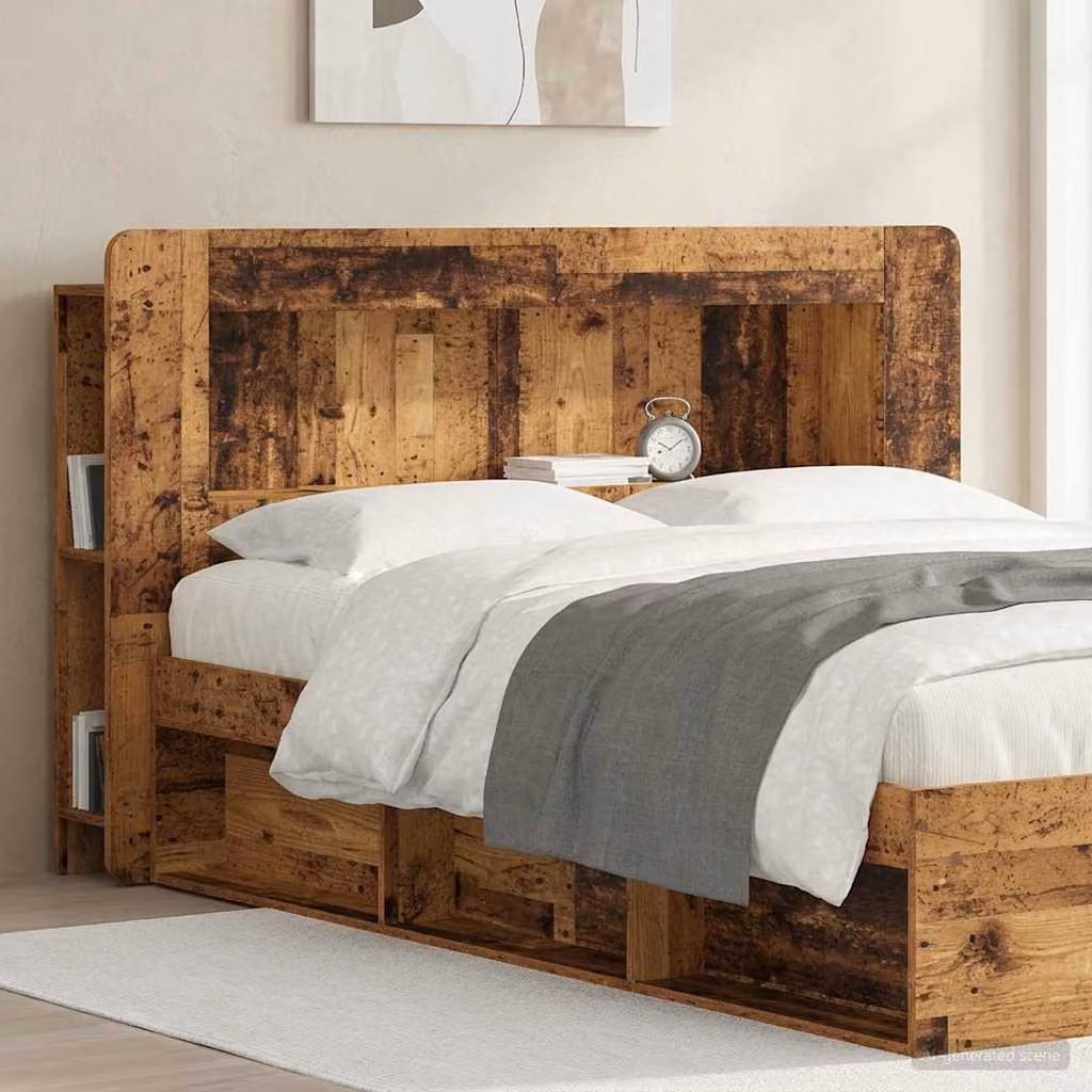 Testata del letto vidaXL in legno ingegnerizzato marrone con ripiano integrato e scomparti laterali