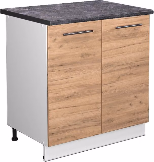 Mobiletto base cucina Vicco Fame-Line Rovere dorato e Bianco con piano di lavoro Antracite, L: 80 cm, H: 82 cm, P: 60 cm – 1