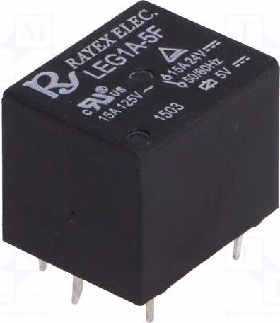 3 relè: bobina elettromagnetica, 5 VDC, 15 A/120 VAC, modello LEG1A-5F, elettromagnetica
