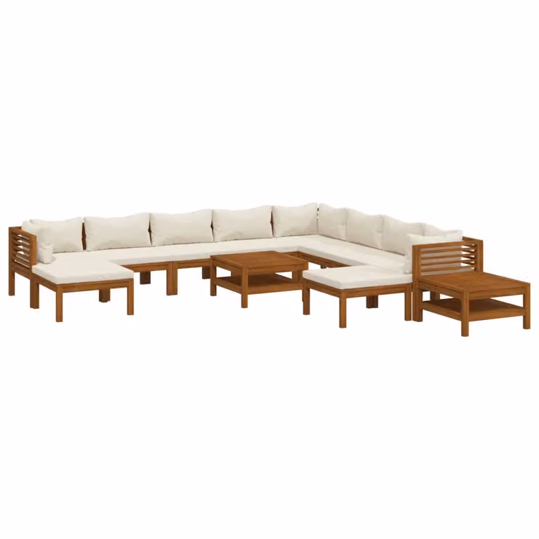 Set Divani da Giardino 12 pz con Cuscini Crema in Legno Acacia