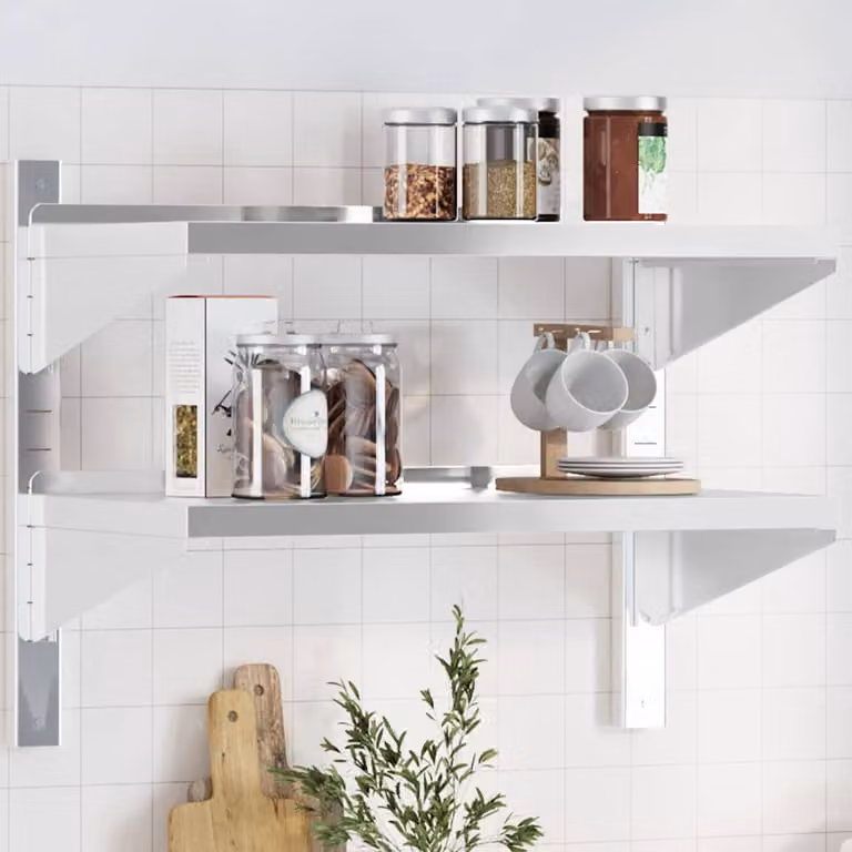 vidaXL Mensola da muro con 2 ripiani in metallo argento, design moderno L 75 cm x P 40 cm x H 60 cm