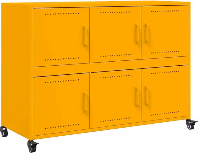 Buffet credenza cassettiera armadio mobile contenitore organizer per cucina soggiorno salotto giallo senape 100,5 x 39 x 72 cm acciaio Giallo 02_0035684