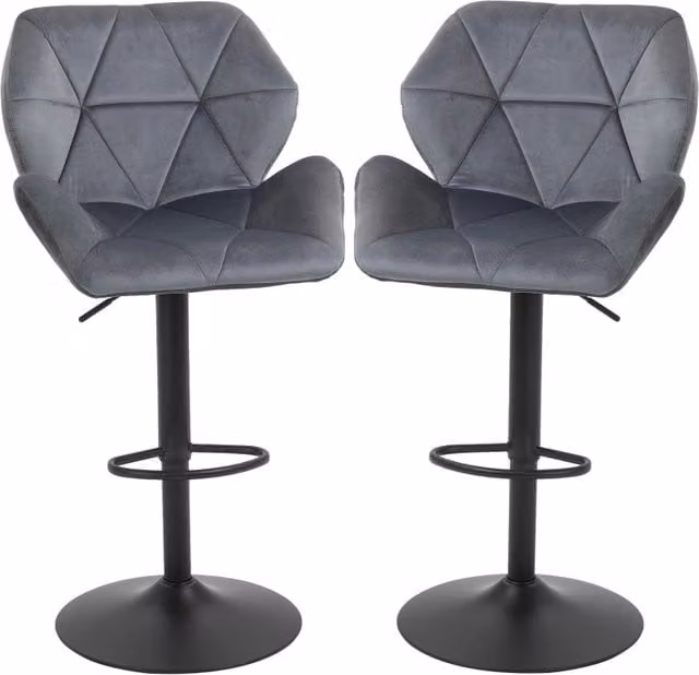 Set di 2 sgabelli da bar Chicfurn girevoli a 360 gradi con schienale in velluto grigio e struttura in metallo per cucina e soggiorno
