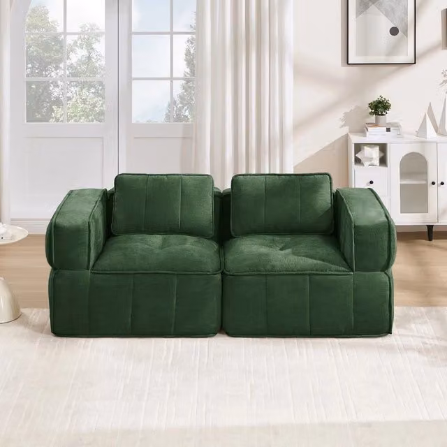 Divano angolare 2 posti ¨C Minimal ¨C Verde velluto morbido senza gambe