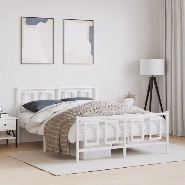 Giroletto vidaXL con testiera e pediera in metallo bianco L/P/H: 140 x 190 x 91 cm – 1