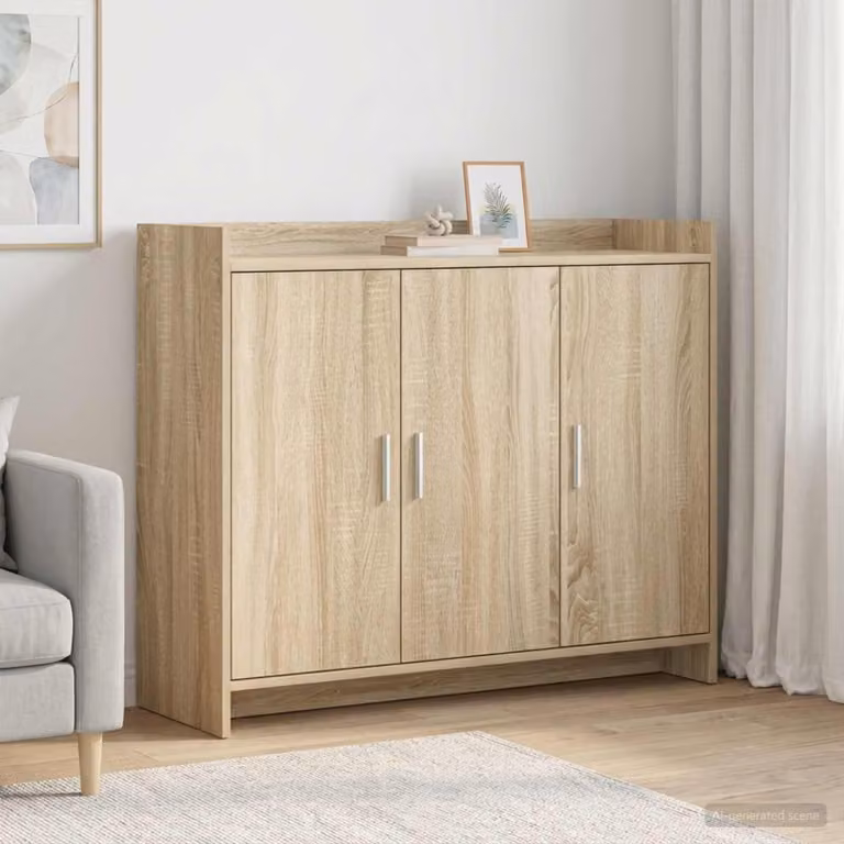 Credenza moderna vidaXL in legno ingegnerizzato color rovere Sonoma, L 98,5 x P 33 x H 80 cm