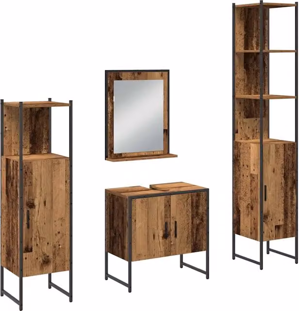 Set di mobili per il Bagno | Armadio da bagno 4 pz Marrone 33 x 33 x 185.5 cm