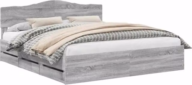 Letto matrimoniale | Letto per adulti | Struttura del letto con cassetto Grigio Sonoma 200 x 200 cm