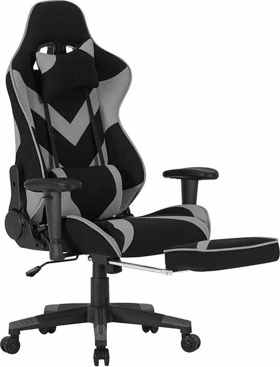 Sedia da gaming – Con poggiapiedi – Grigio – Regolabile in altezza – Sedia da ufficio ergonomica – Tessuto