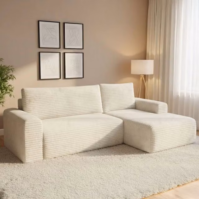 Divano Letto Folgarida DMORA con Penisola Contenitore, L Shape, Bianco, L/P/H: 268 x 163 cm – 1