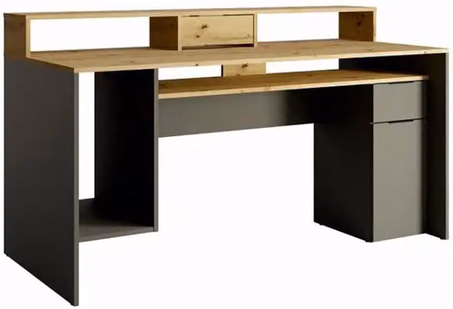 Scrivania per computer 160cm collezione ROXI colori quercia e grigio con contenitori