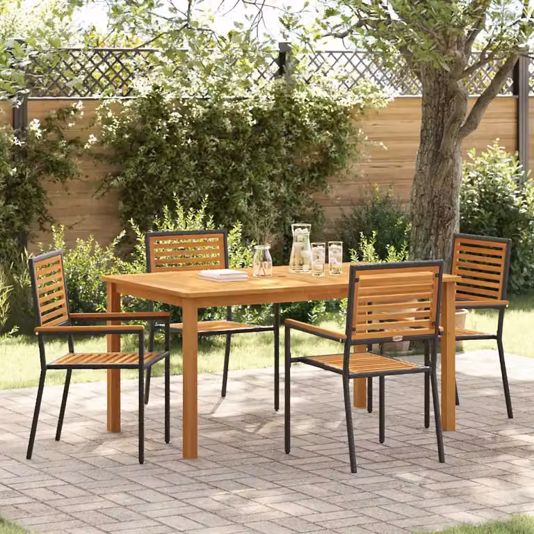 Set da pranzo per giardino e terrazzo vidaXL in legno di acacia e rattan, 5 pezzi, nero e marrone