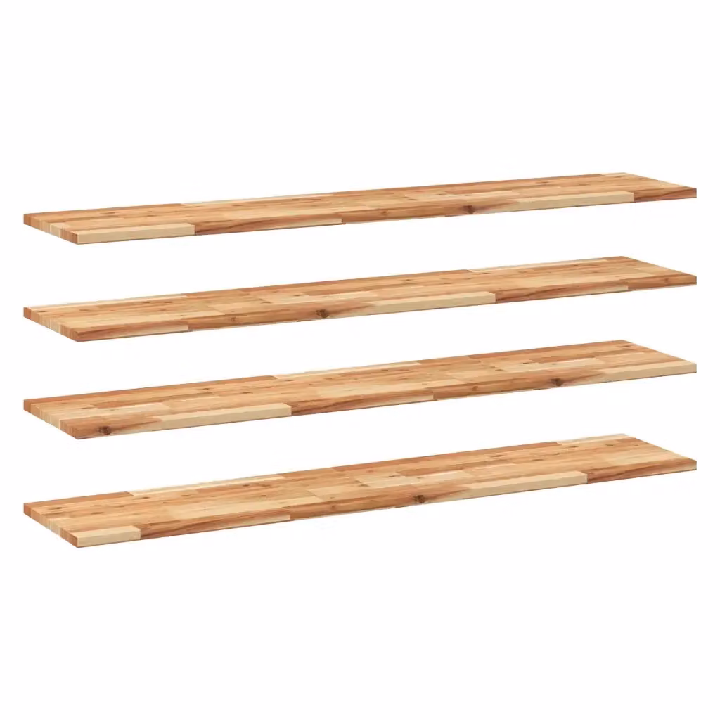 Set di 4 mensole da parete vidaXL in legno di acacia rifinito a olio, colore marrone, L 140 cm x P 30 cm x H 2 cm