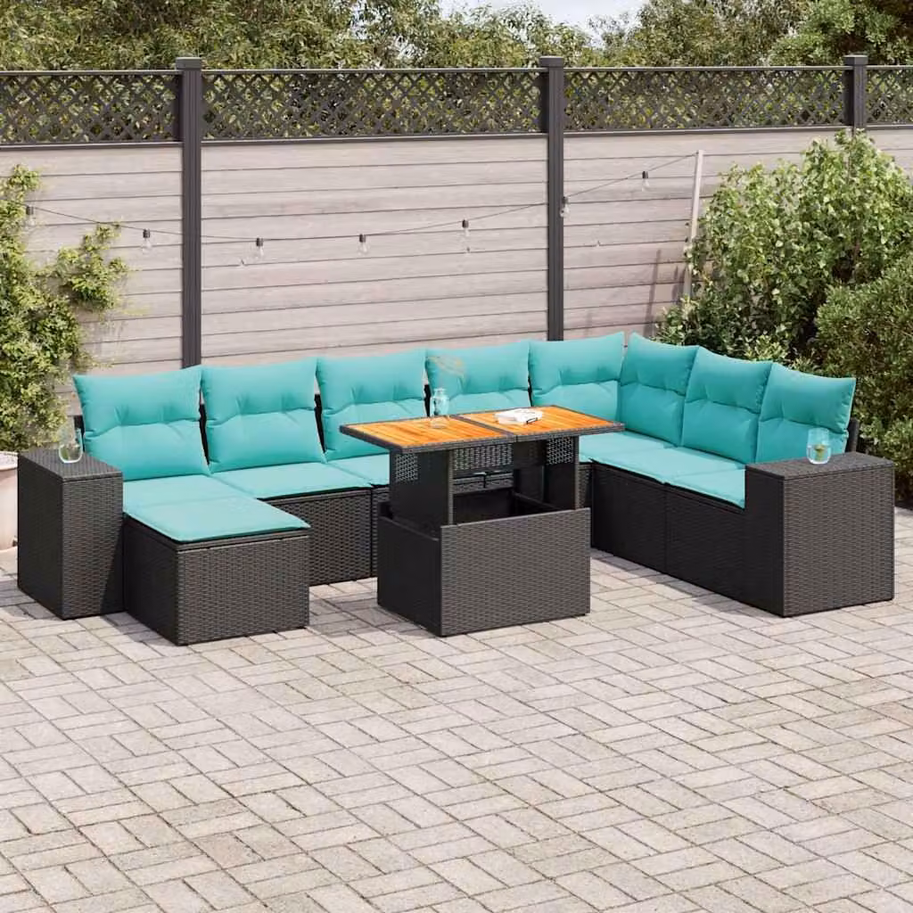 Maison Exclusive - Set da giardino 9 pezzi con cuscini in polyrattan nero