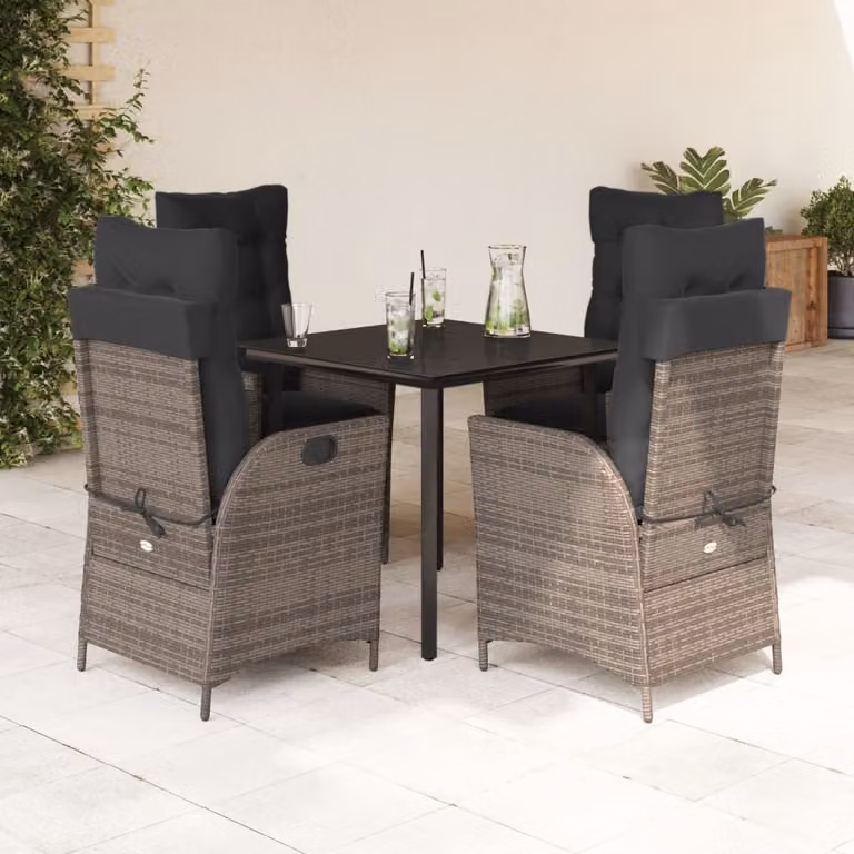 Set da Pranzo da Giardino vidaXL in Polyrattan e Vetro con 5 Pezzi, Grigio e Nero