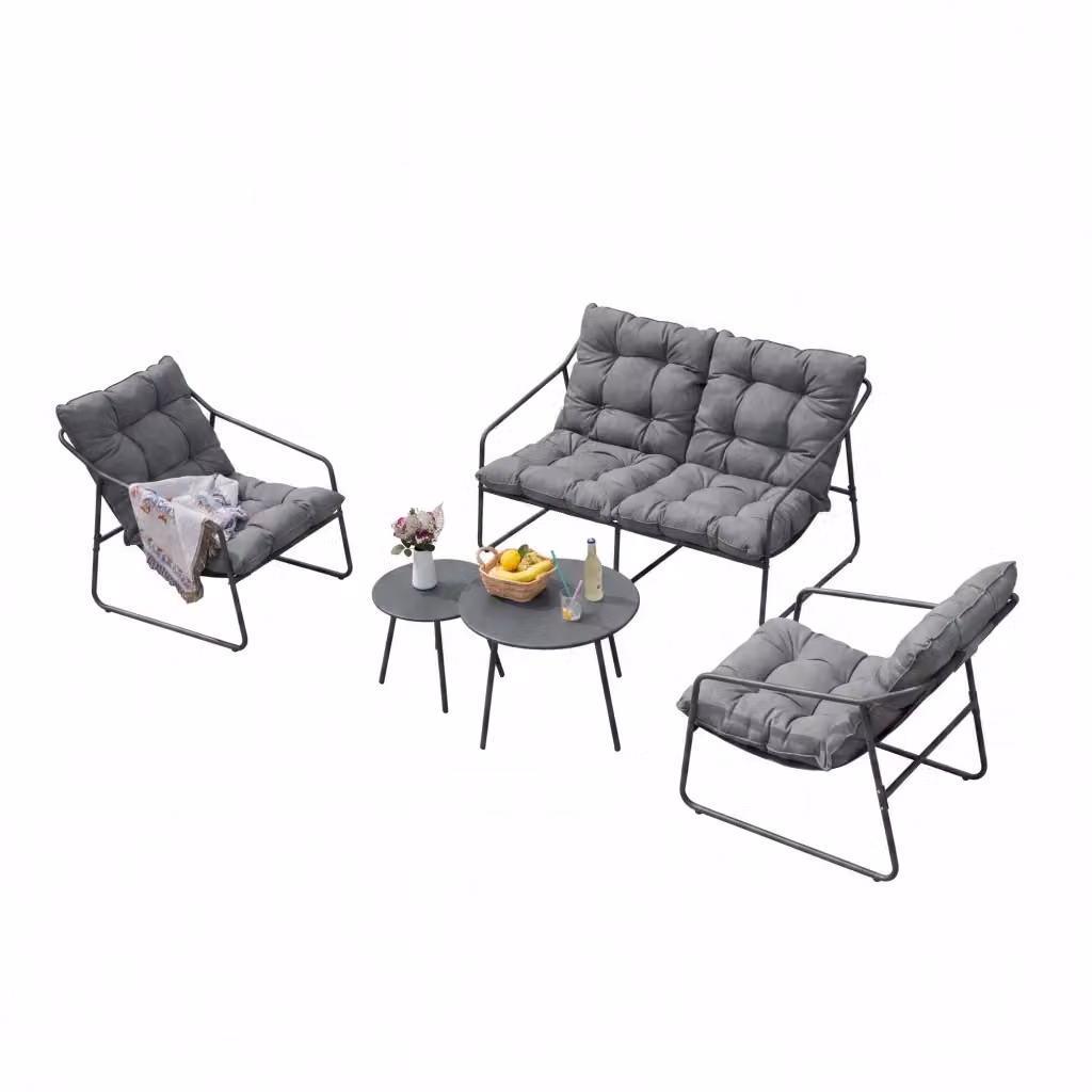 Set di 5 Mobili da Giardino Kivanta en.casa con Divano a 2 Posti, 2 Poltrone e 2 Tavolini Rotondi, Grigio Scuro – 2