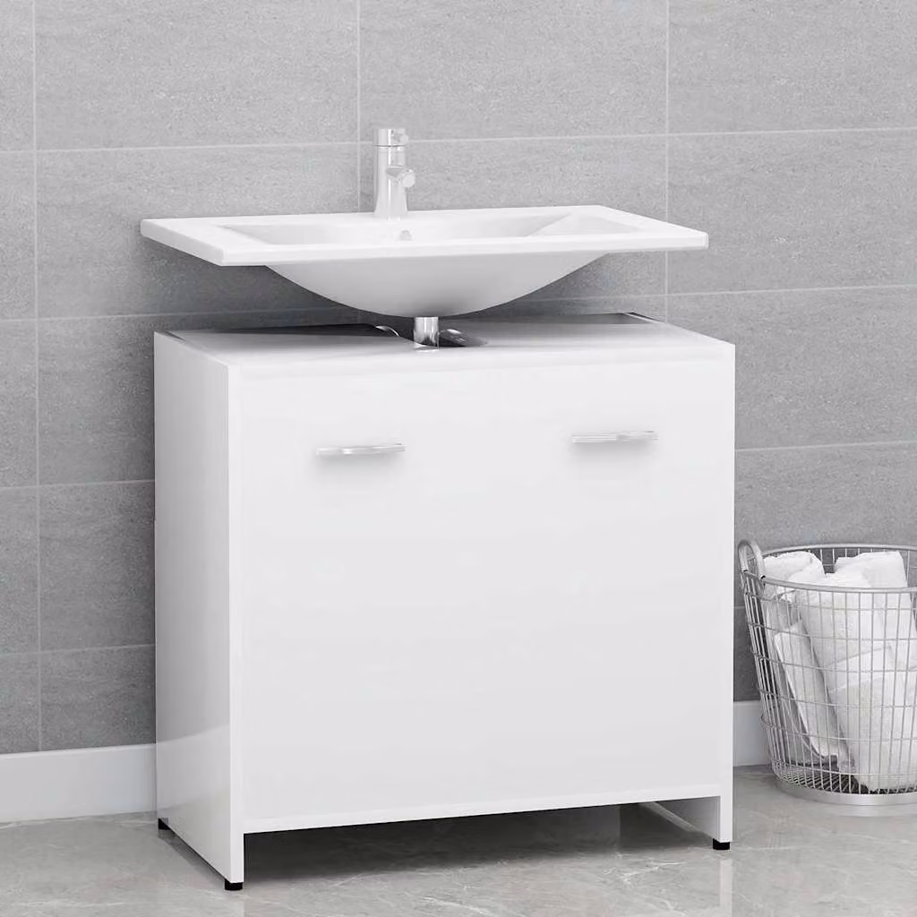 Armadio da bagno moderno vidaXL in legno bianco lucido, L: 60 cm, P: 33 cm, H: 61 cm