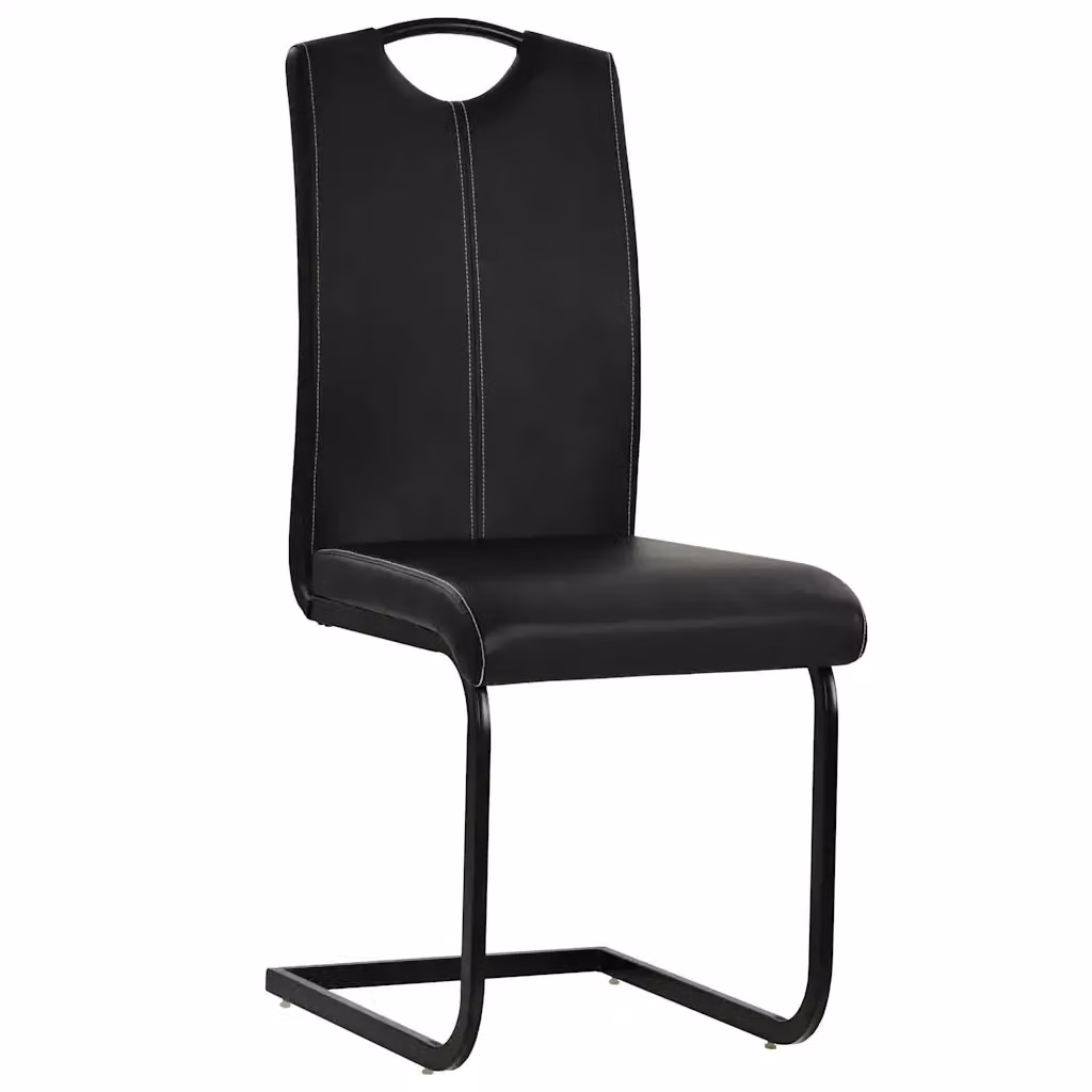 Set di 2 sedie da pranzo moderne in similpelle nera con base a sbalzo e struttura in metallo – 2