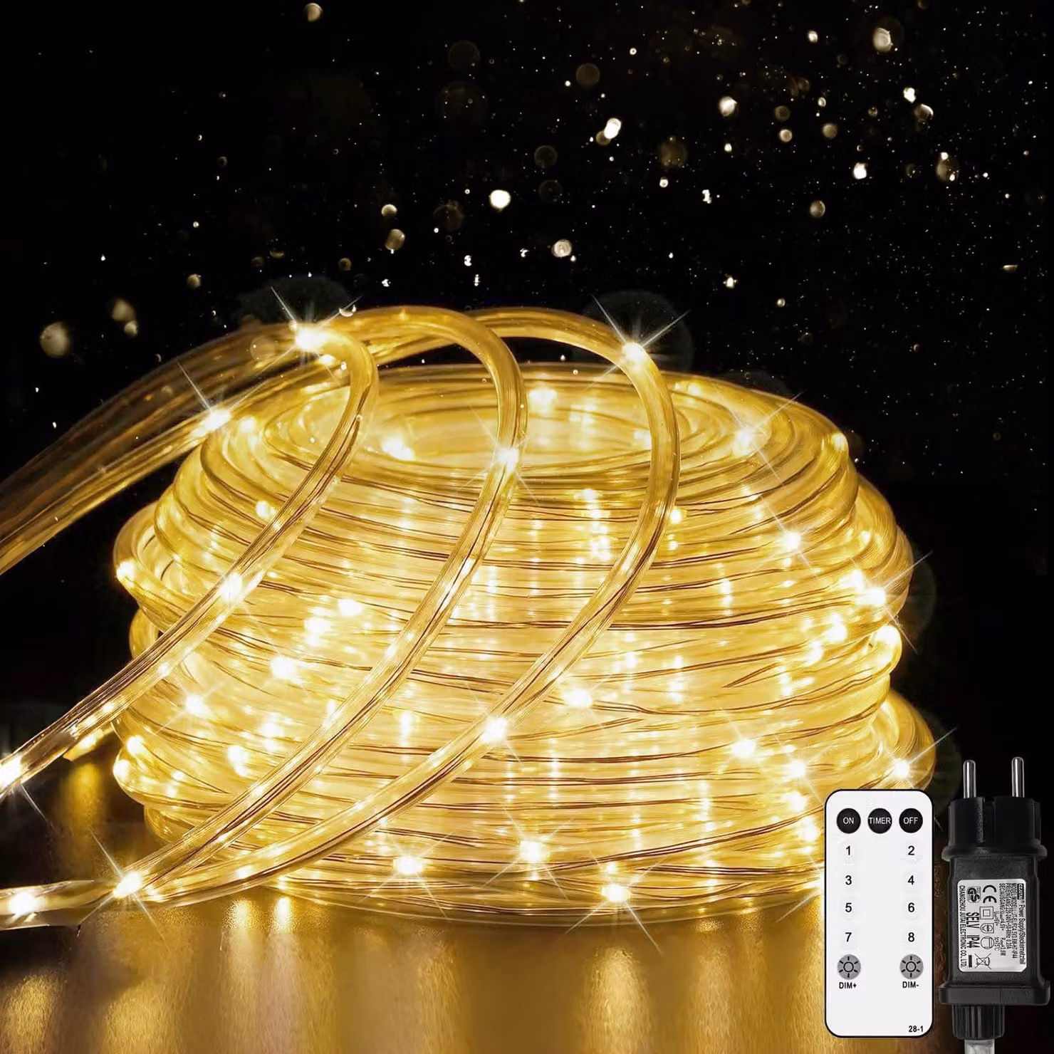 Striscia luminosa a LED, 20 metri, 200 LED, luce bianco caldo, dimmerabile, 8 modalità, grado di protezione IP65
