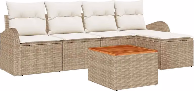 Set Divano da Giardino 6 pcs Beige e Crema polyrattan