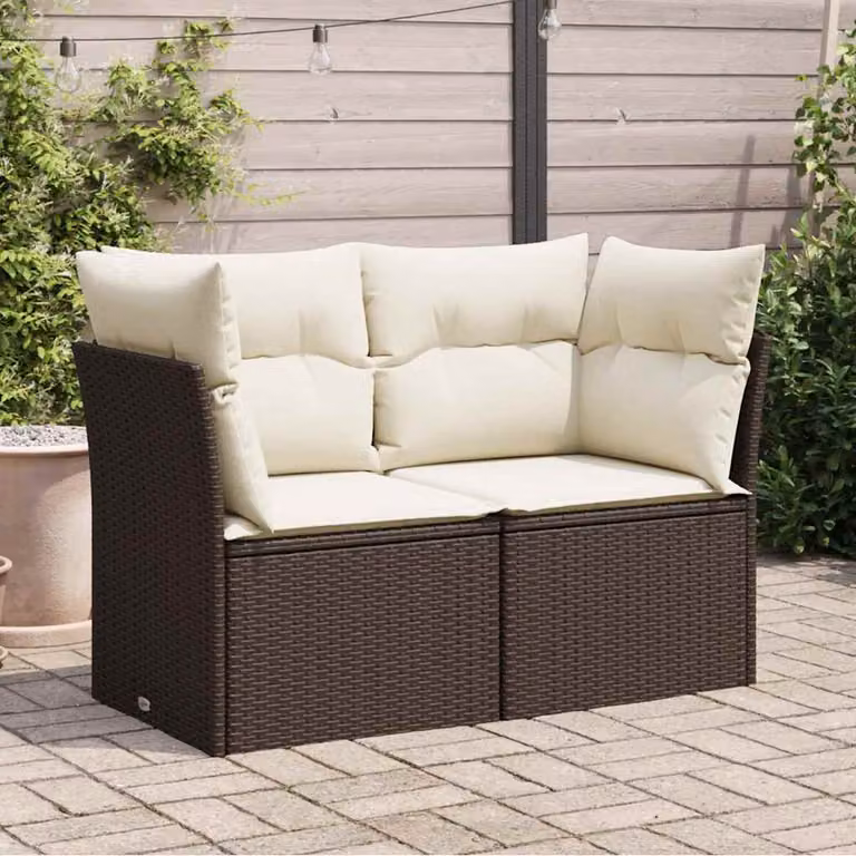 vidaXL Divano da Giardino a 2 Posti in Polyrattan con Cuscini Imbottiti e Rivestimenti Rimovibili, Marrone/Bianco/Beige, L: 124 cm, P: 69 cm, H: 62 cm