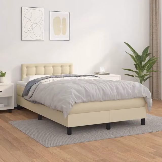 Letto con Giroletto a Molle e Materasso Ibrido vidaXL in Similpelle Beige e Bianco L/P/H: 120 x 200 cm