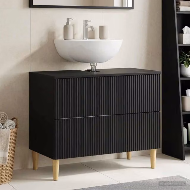 Armadio per lavabo da bagno moderno vidaXL nero con ante e cassetti L/P/H: 82 x 41 x 59 cm – 1