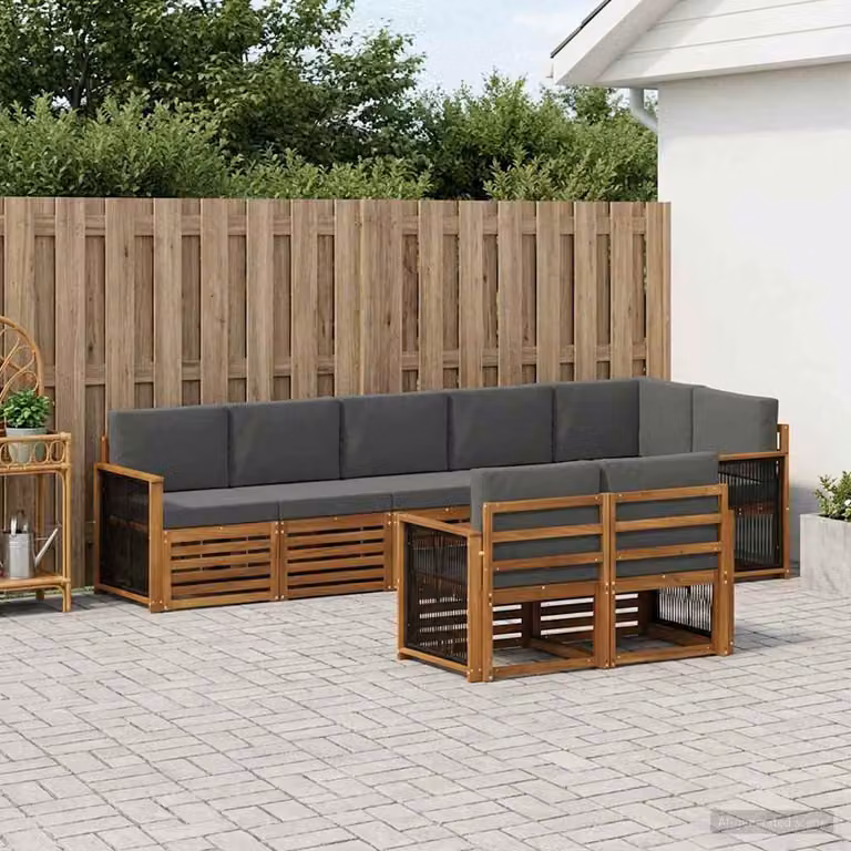 Set di divani da esterno vidaXL 7 pz in legno di acacia con cuscini, forma a L, colori marrone, bianco o grigio