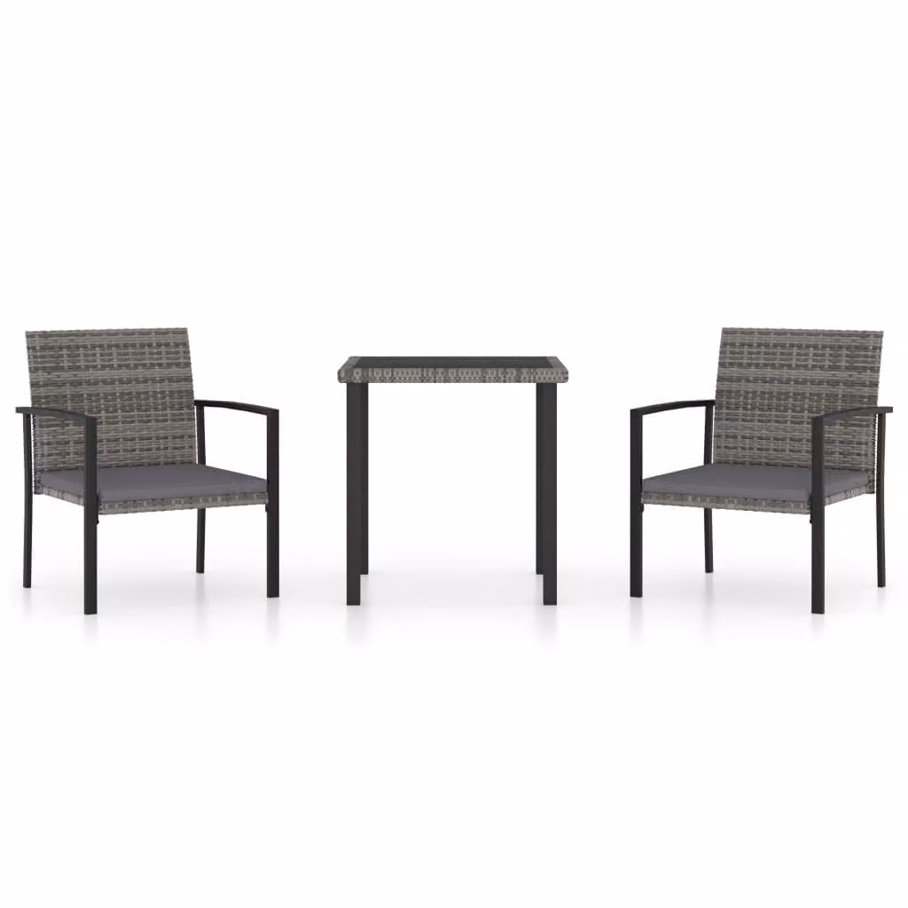 Set da Pranzo da Giardino 3 pz in Polyrattan Grigio