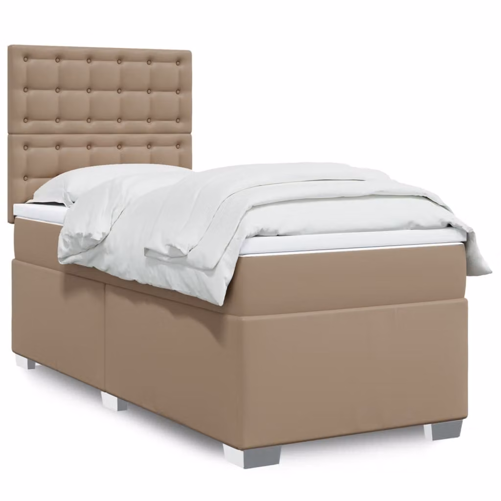 vidaXL Letto con Giroletto a Molle e Materasso Ibrido in Similpelle, L/P/H: 90 x 190 cm