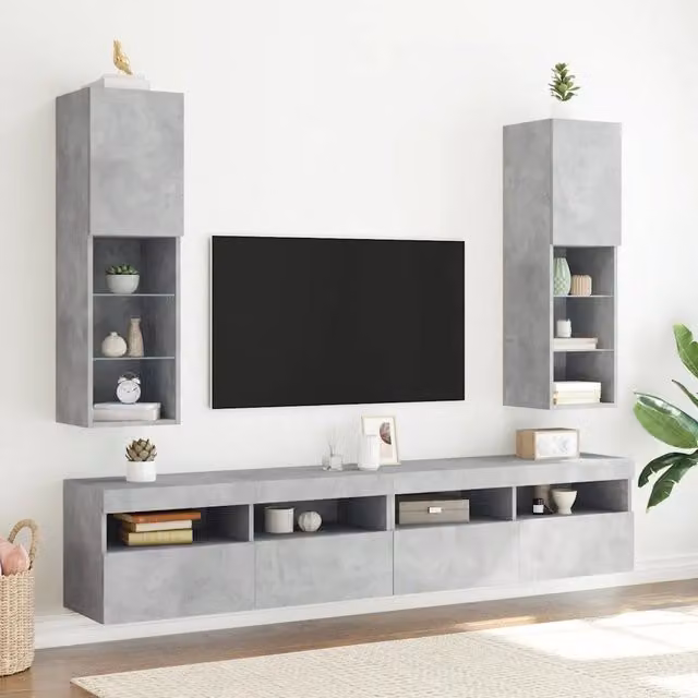 Set di 2 mobili TV sospesi vidaXL con luci LED integrate in stile moderno, colore grigio, L/P/H: 30,5 x 30 x 102 cm