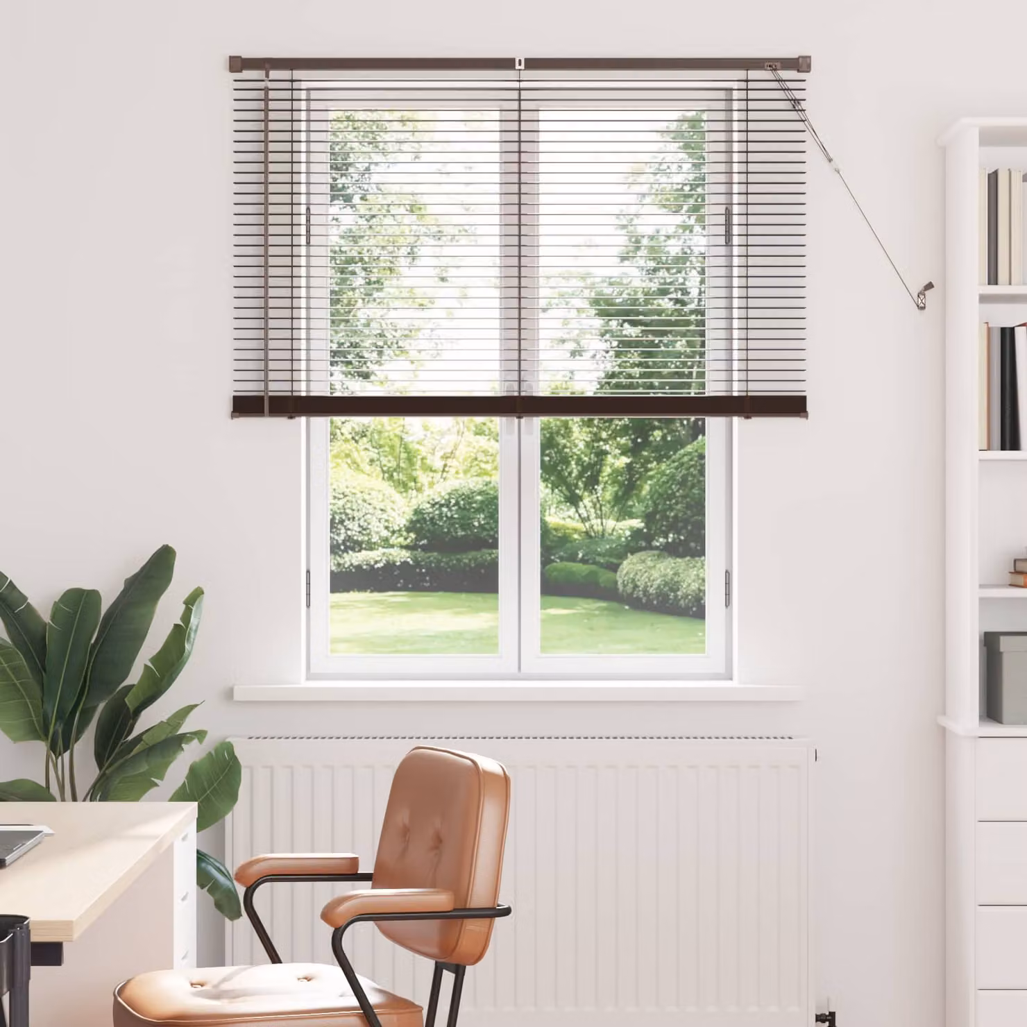 vidaXL Tenda Veneziana Marrone con Motivo in PVC, L: 150 cm, H: 120 cm, Larghezza delle lamelle: 25 mm