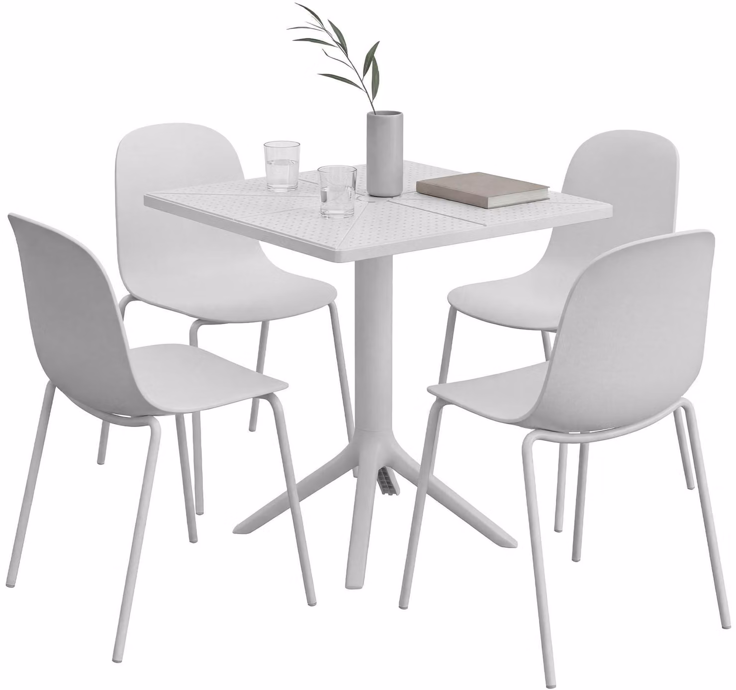 Set di mobili da giardino Nerra con 4 sedie | Colore: Bianco | Dimensioni: 166x162x85 cm