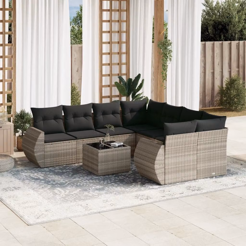 vidaXL Set Divano da Giardino a L con Tavolino da Caffè 9pz Grigio – 1