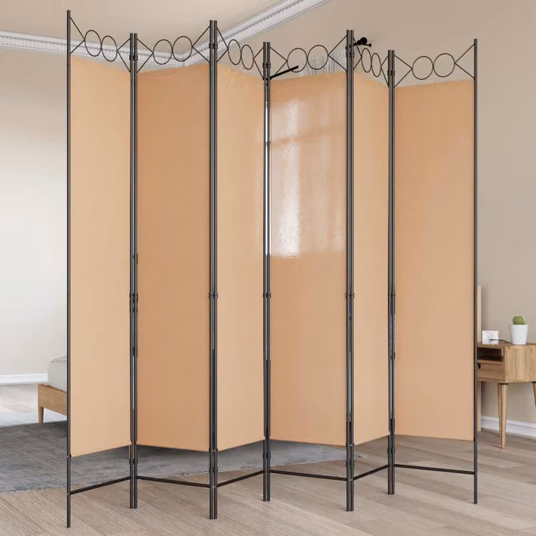 Divisore per stanza vidaXL a 6 pannelli beige in tessuto, L 240 cm x H 200 cm