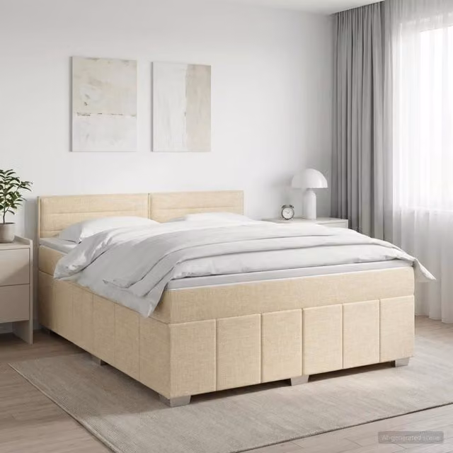 Letto box spring con materasso ibrido vidaXL in tessuto beige e bianco L/P: 140 x 200 cm – 1