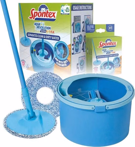 Spin Mop Spontex in microfibra blu per pavimenti duri