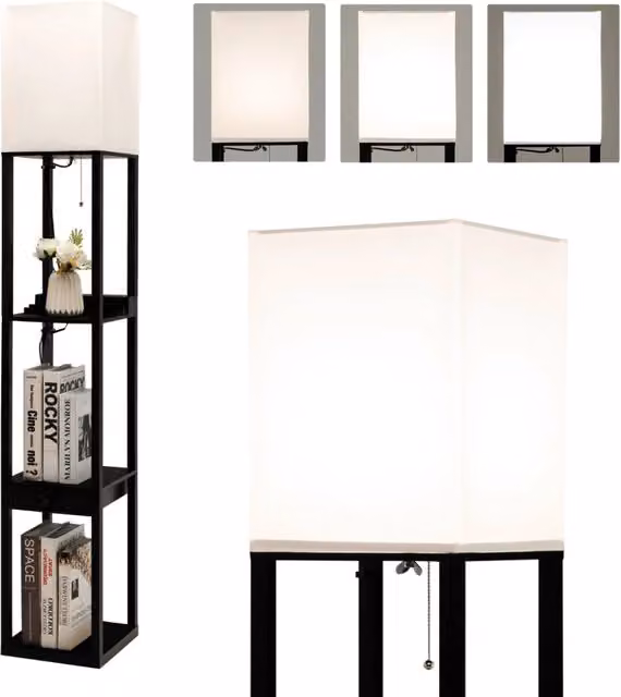Lampada da terra con mensola cassetto porta USB, Lampada da terra con 3 regolazioni di luminosit¨¤ per soggiorno-Lampade
