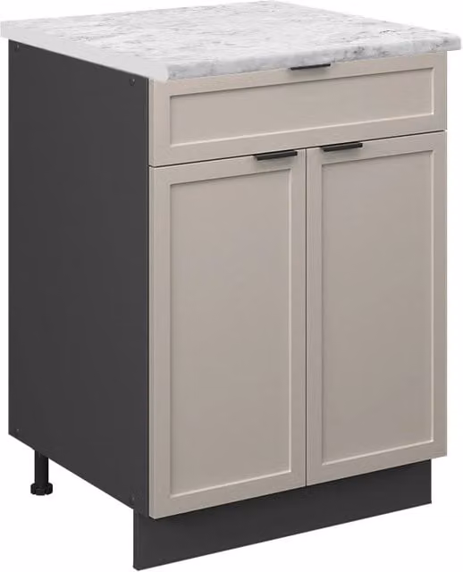 Mobiletto base per cucina Fame-Line GrigioBeige/Antracite 60 cm con cassetto, PL Marmo Vicco