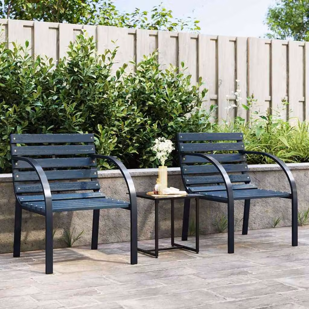 Set di 2 sedie da giardino vidaXL in legno e metallo grigio con braccioli