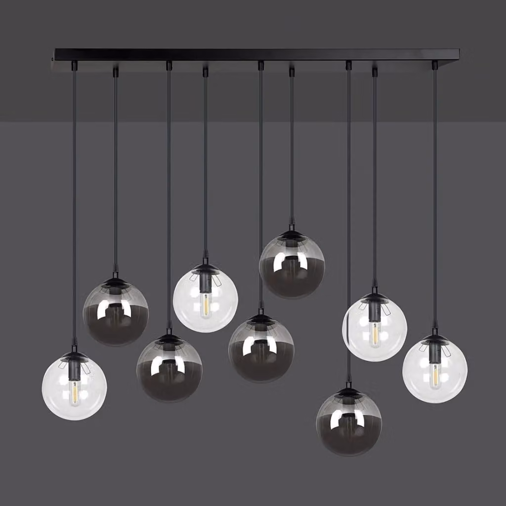 Lampadario a sospensione Emibig COSMO con 9 luci E14 in metallo e vetro, nero e multicolor, regolabile in altezza e dimmabile – 2