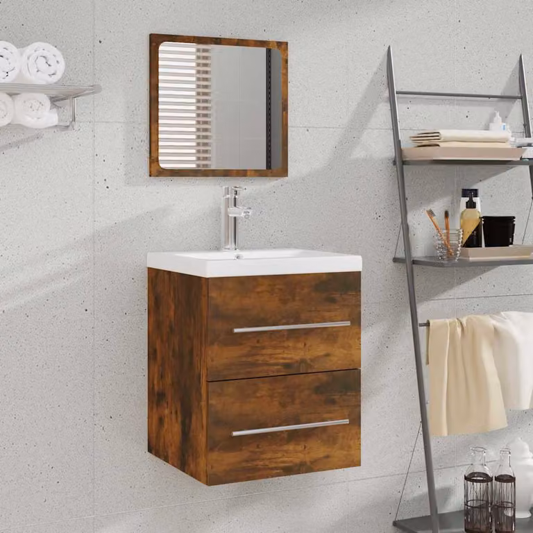 Mobile da bagno con specchio vidaXL in rovere fumo marrone L: 41 cm, P: 38,5 cm, H: 48 cm