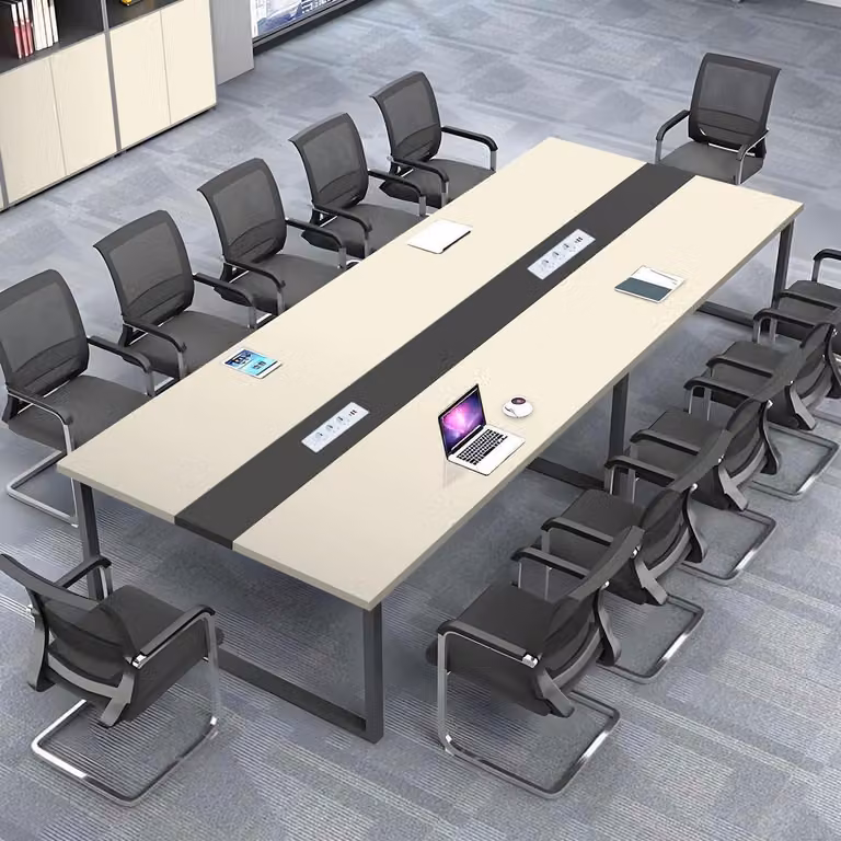 Tavolo da conferenza con sistema di gestione dei cavi, dimensioni 360x80x74 cm, design moderno, ideale per l'ufficio