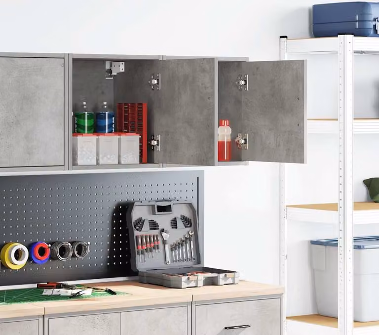 Pensili per Garage 2 pz Grigio Cemento in Legno Multistrato