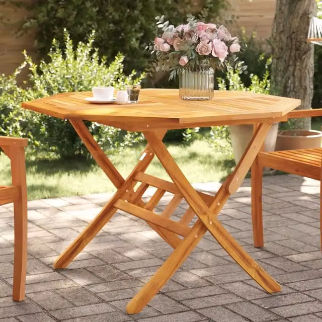 Tavolo da giardino rotondo pieghevole vidaXL in legno di acacia oliato marrone Ø 110 x H 75 cm