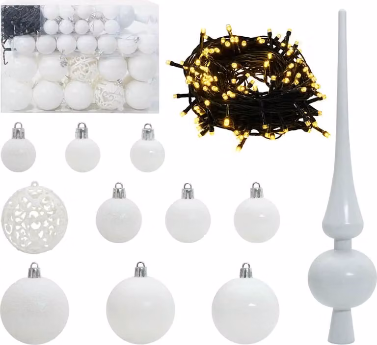 Set di Palle di Natale con 150 LED 61 pcs Bianco Plastica